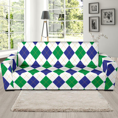 Argyle Green Blue Pattern Print Design 03 Sofa Slipcover