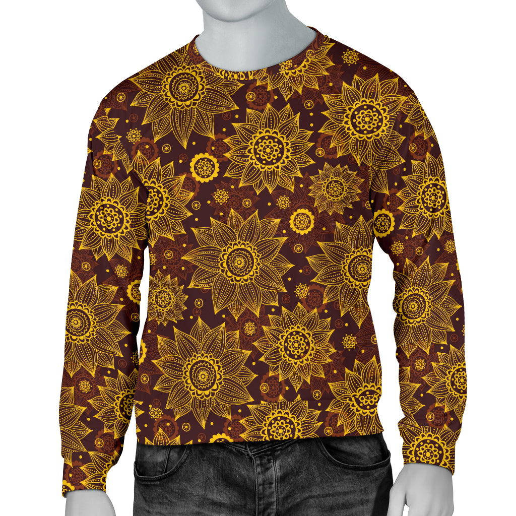 Gold Sunflower Hand Drawn Print Men Long Sleeve Sweatshirt