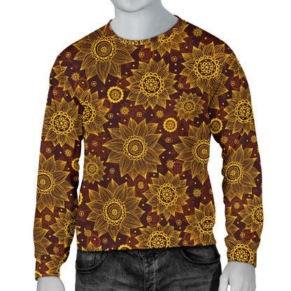 Gold Sunflower Hand Drawn Print Men Long Sleeve Sweatshirt