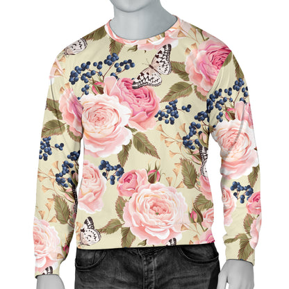 Floral Pink Butterfly Print Men Long Sleeve Sweatshirt