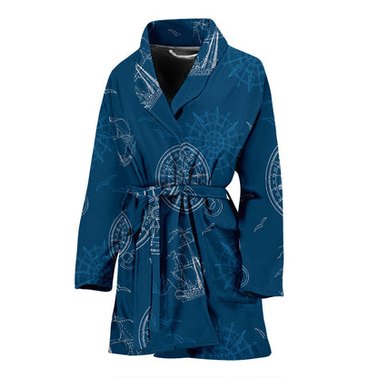 Nautical Pattern Print Design A04 Women Bathrobe