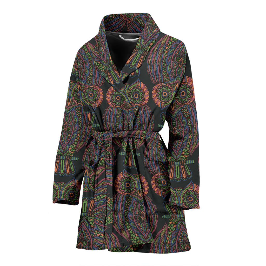 Owl Pattern Print Design A05 Women Bathrobe