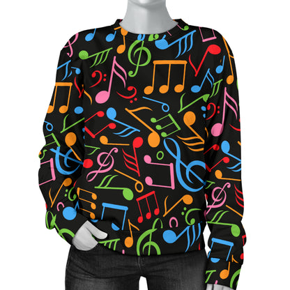 Music Note Colorful Themed Print Women Long Sleeve Sweatshirt