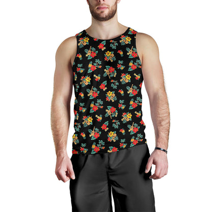 Hawaiian Flower Themed Print Men Tank Top