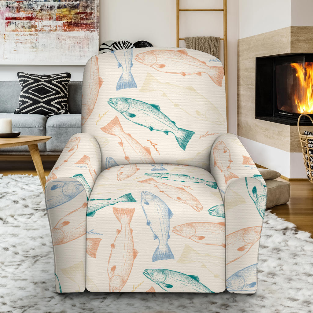Salmon Fish Print Design LKS305 Recliner Slipcover with Pocket