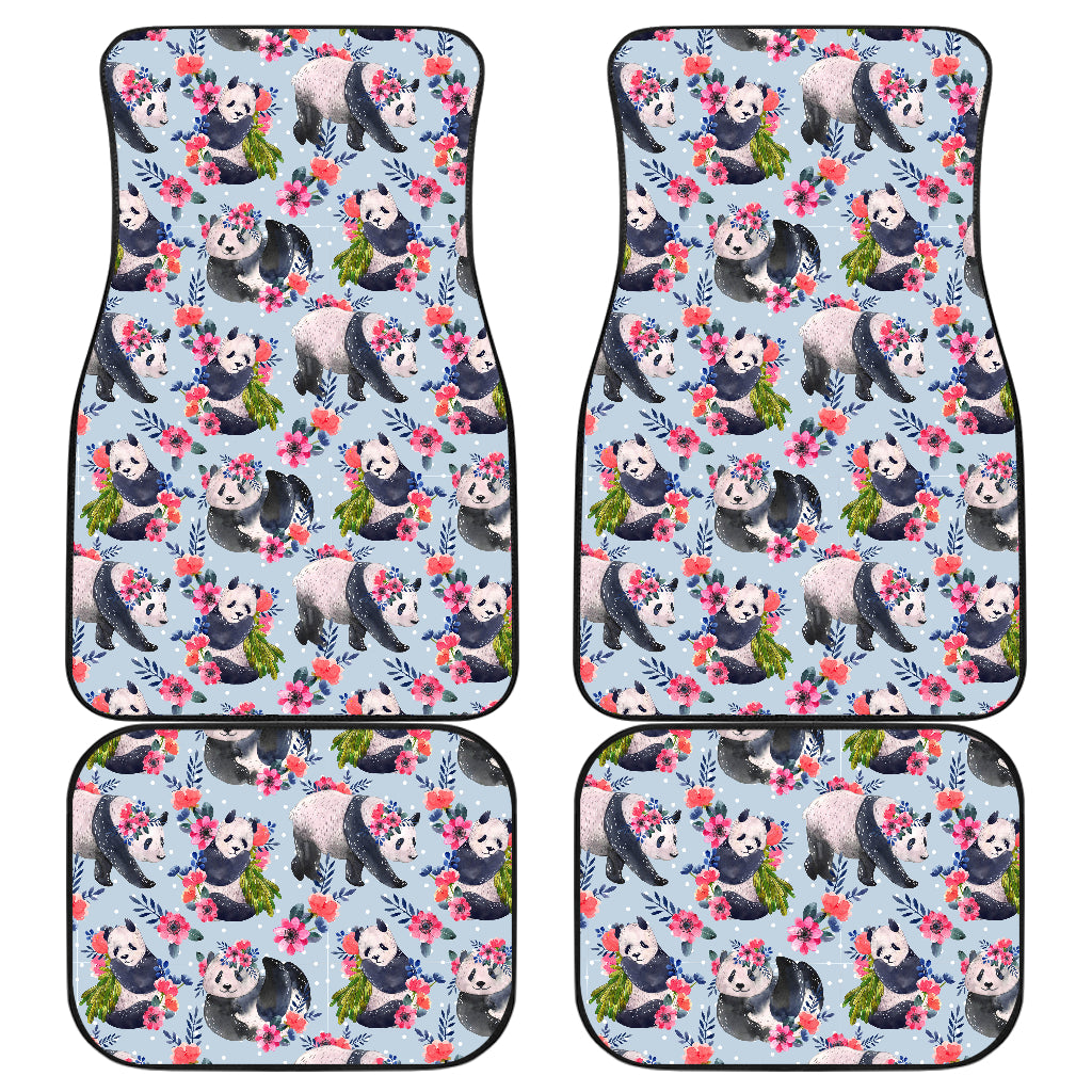 Panda Bear Flower Design Themed Print Car Floor Mats Front Back