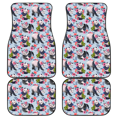 Panda Bear Flower Design Themed Print Car Floor Mats Front Back