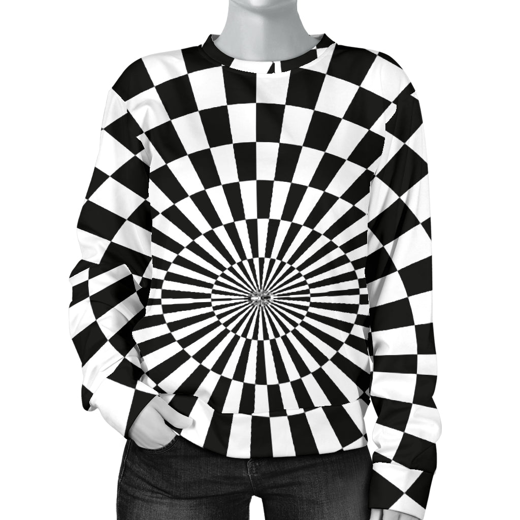 Checkered Flag Optical illusion Women Long Sleeve Sweatshirt