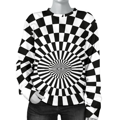 Checkered Flag Optical illusion Women Long Sleeve Sweatshirt