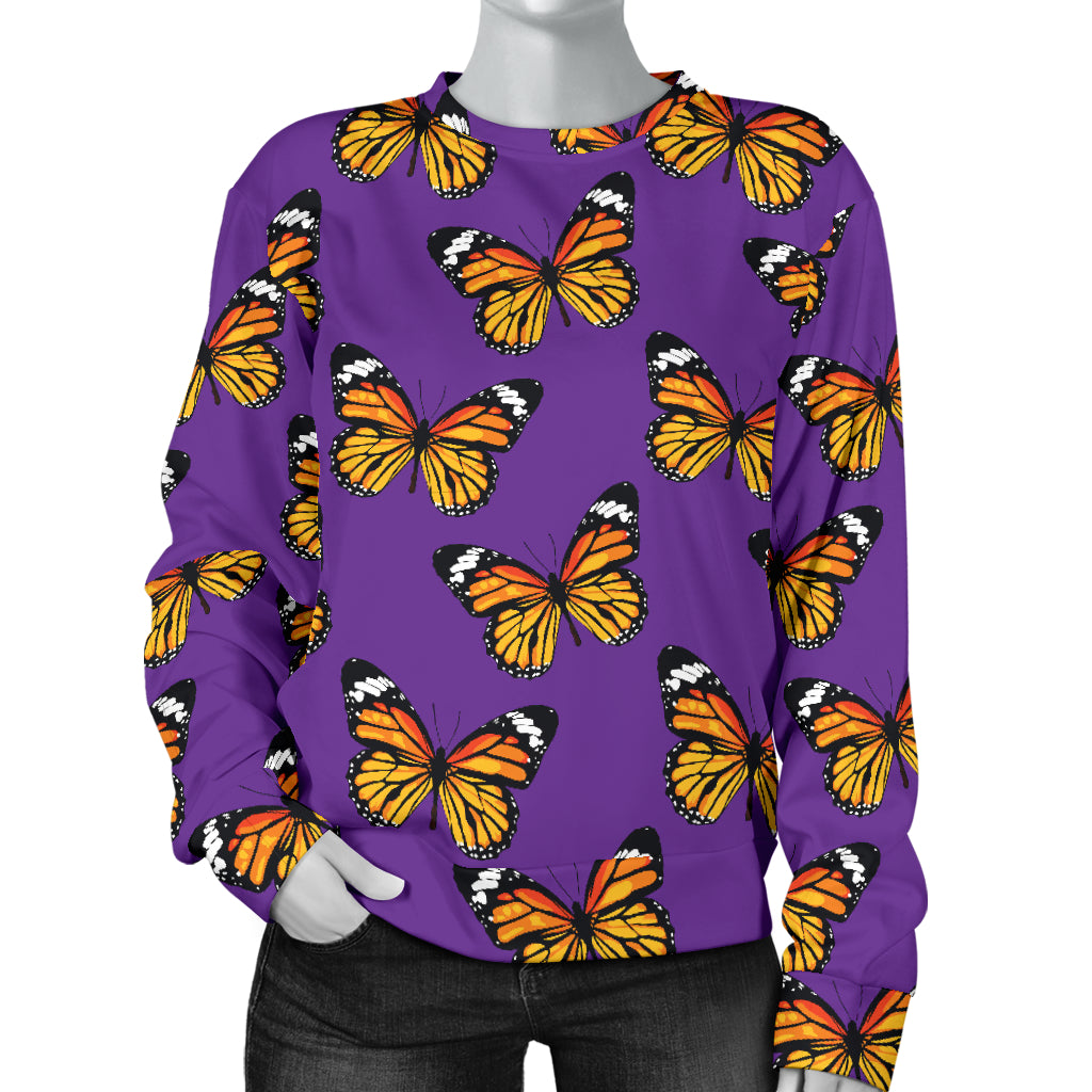 Monarch Butterfly Purple Print Pattern Women Long Sleeve Sweatshirt