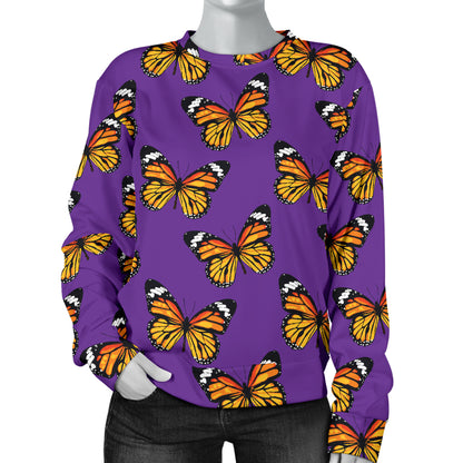 Monarch Butterfly Purple Print Pattern Women Long Sleeve Sweatshirt
