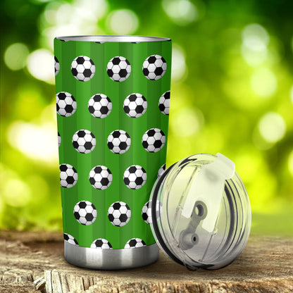 Soccer Ball Green Backgrpund Print Tumbler