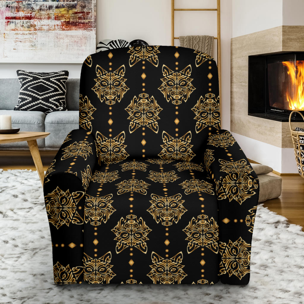 Aztec Wolf Pattern Print Design 04 Recliner Slipcover with Pocket