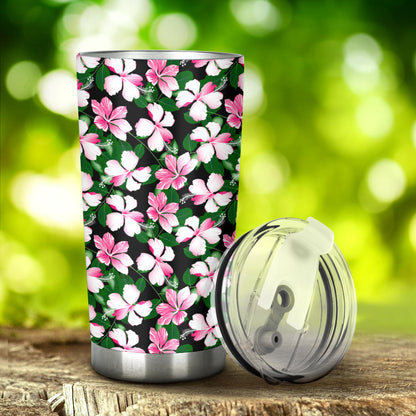 Hibiscus Pink Flower Hawaiian Print Tumbler