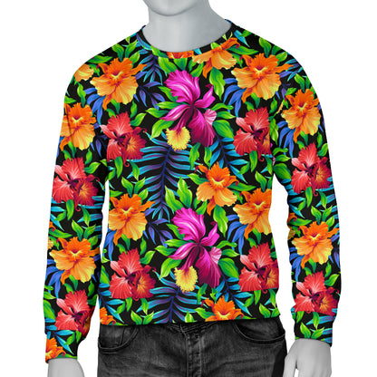 Tropical Folower Colorful Print Men Long Sleeve Sweatshirt