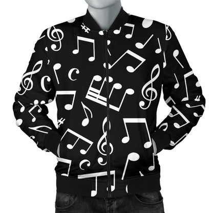 Music Note Black white Themed Print Men Bomber Jacket