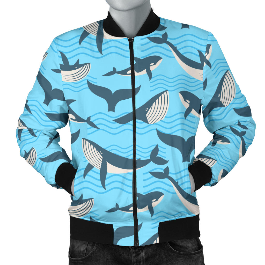 Whale Pattern Design Themed Print Men Bomber Jacket