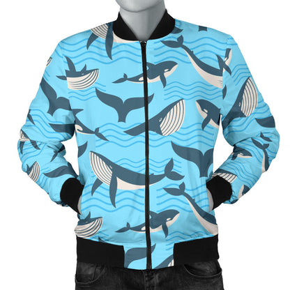 Whale Pattern Design Themed Print Men Bomber Jacket