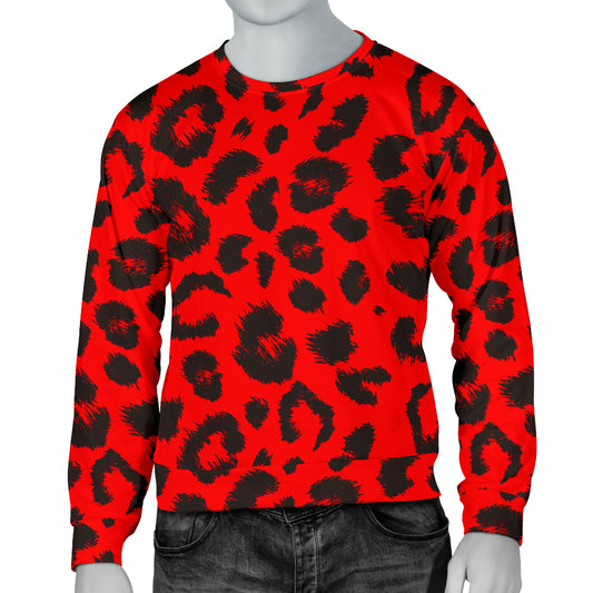 Leopard Red Skin Print Men Long Sleeve Sweatshirt