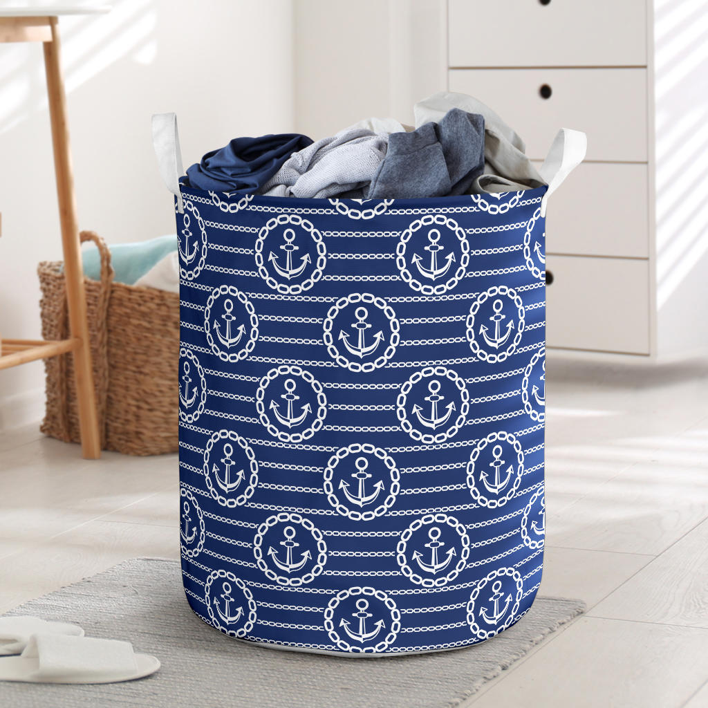 Anchor Stripe Pattern Laundry Basket