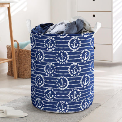Anchor Stripe Pattern Laundry Basket