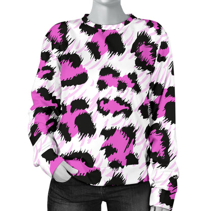 Leopard Pink Skin Print Women Long Sleeve Sweatshirt