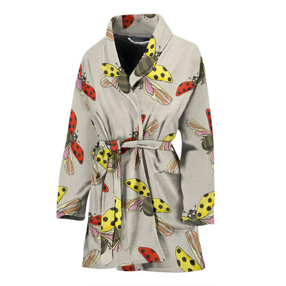 Ladybug Pattern Print Design 04 Women Bathrobe