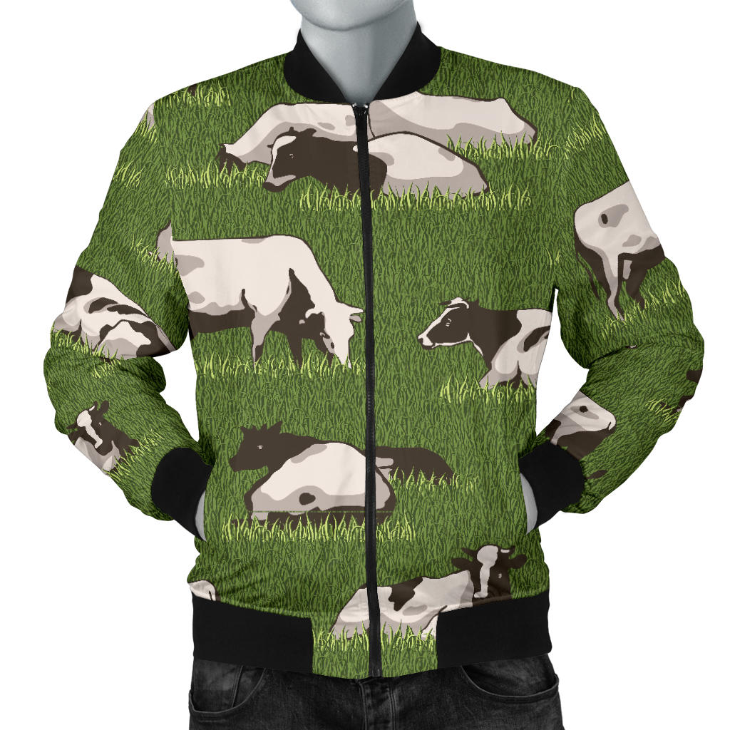 Cow on Grass Print Pattern Men Bomber Jacket