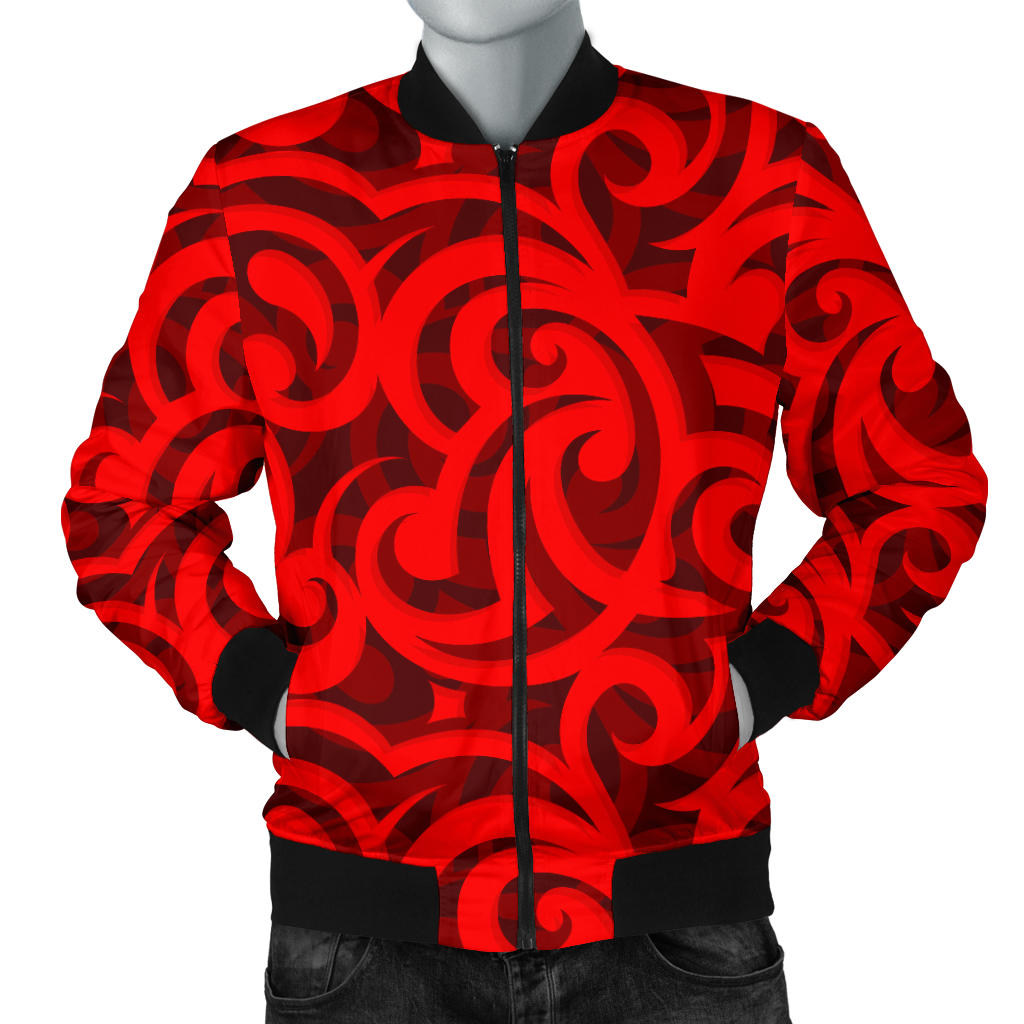 Maori Red Themed Design Print Men Bomber Jacket
