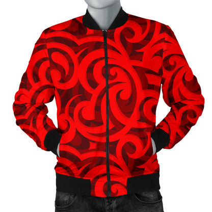 Maori Red Themed Design Print Men Bomber Jacket