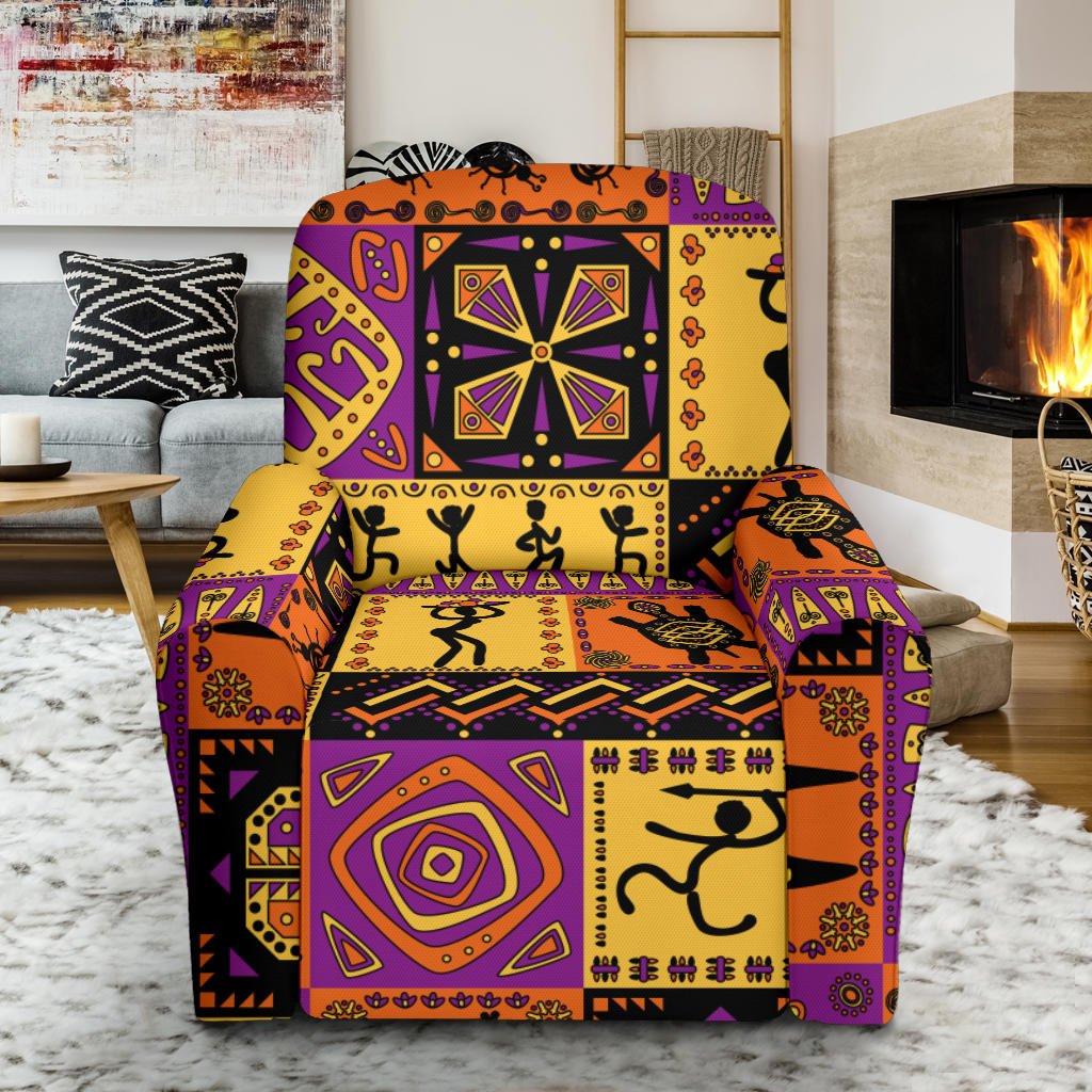 African Pattern Print Design 02 Recliner Slipcover with Pocket