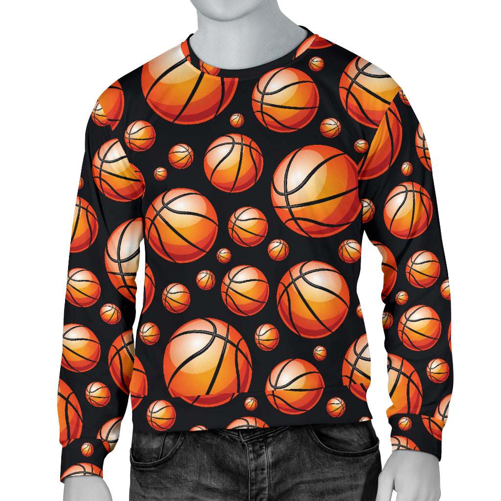 Basketball Black Background Pattern Men Long Sleeve Sweatshirt