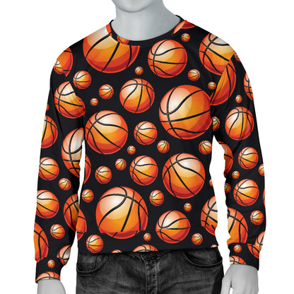 Basketball Black Background Pattern Men Long Sleeve Sweatshirt