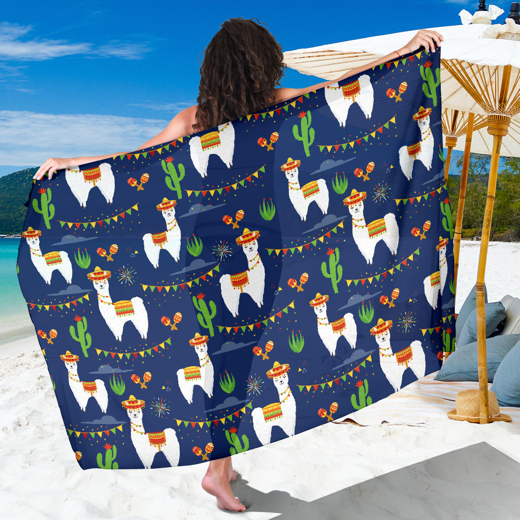 Llama Cactus Pattern Print Design 05 Sarong Pareo Wrap