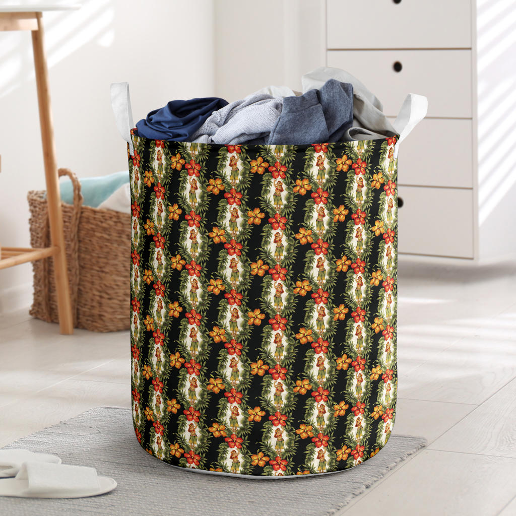 Hawaiian Flower Hula Hibiscus Print Laundry Basket