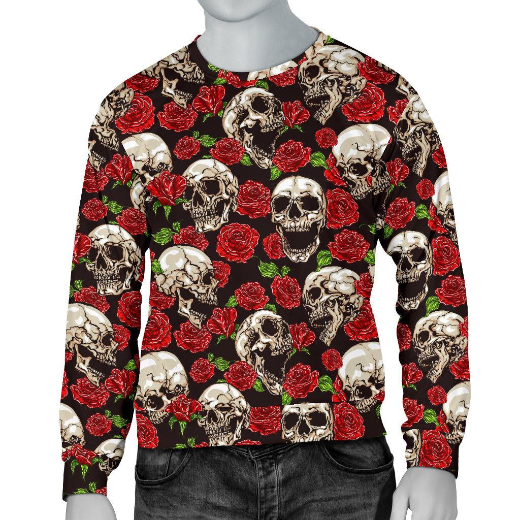 Skull Roses Design Themed Print Men Long Sleeve Sweatshirt