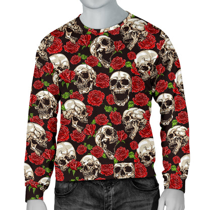 Skull Roses Design Themed Print Men Long Sleeve Sweatshirt