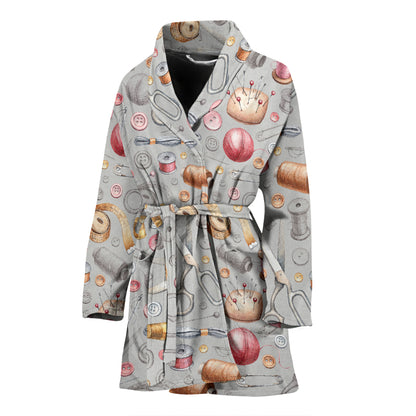 Sewing Equipment Print Design LKS302 Women Bathrobe