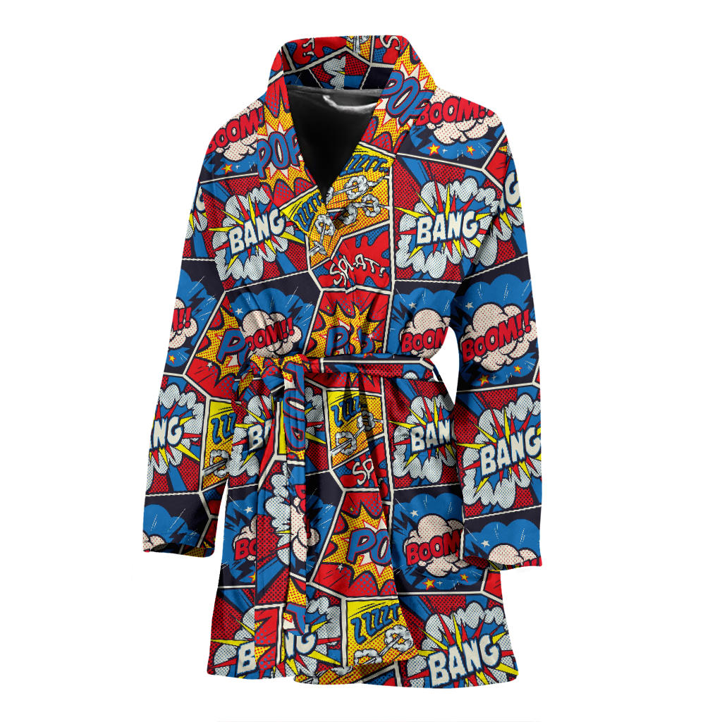 Comic Book Pattern Print Design 03 Women Bathrobe