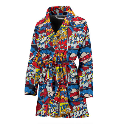 Comic Book Pattern Print Design 03 Women Bathrobe