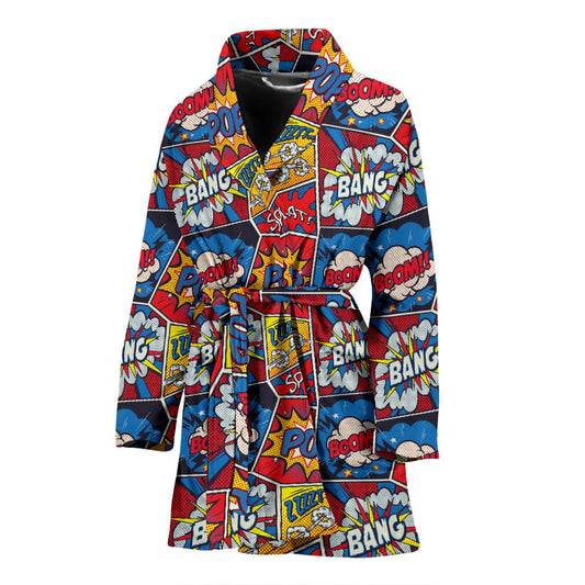 Comic Book Pattern Print Design 03 Women Bathrobe