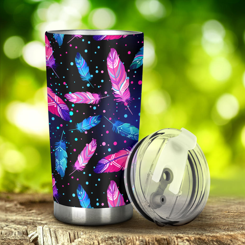 Feather Colorful Boho Design Print Tumbler
