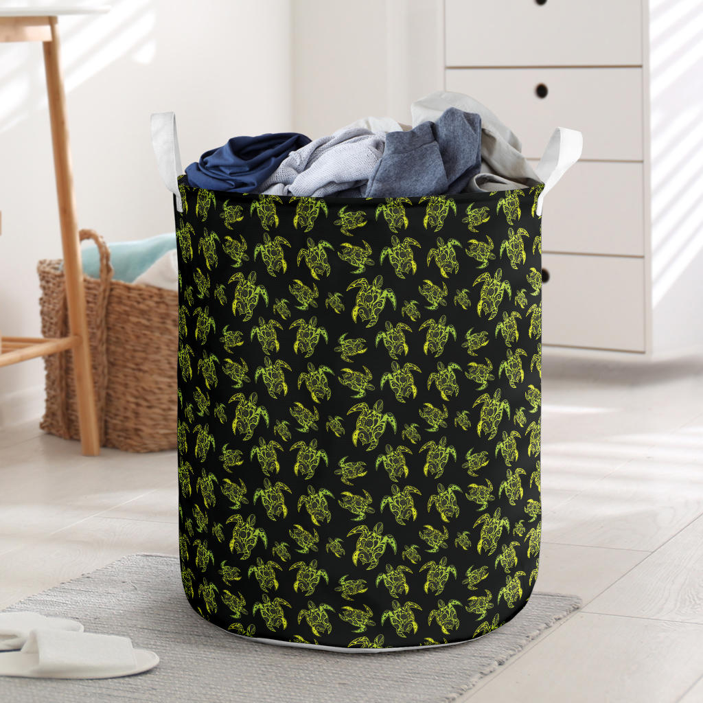 Green Tribal Turtle Polynesian Themed Laundry Basket