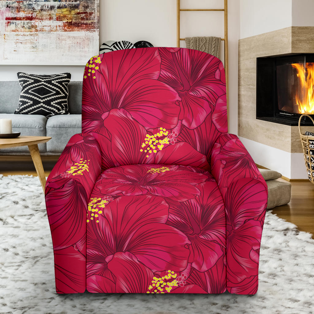 Hibiscus Red Pattern Print LKS308 Recliner Slipcover with Pocket