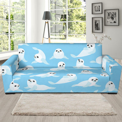 Sea Lion Cute Pattern Print Design 03 Sofa Slipcover