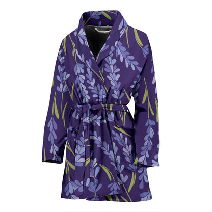 Lavender Pattern Print Design 03 Women Bathrobe