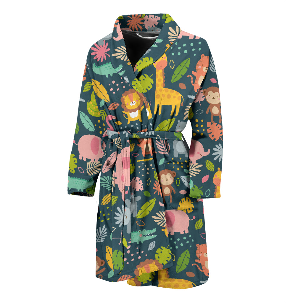 Safari Animal Cartoon Print Design LKS305 Men Bathrobe