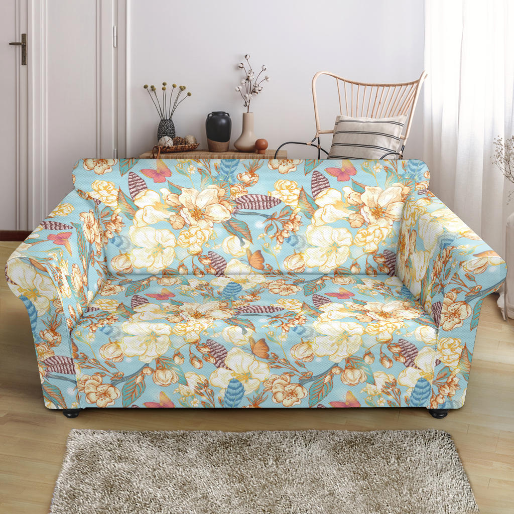 Summer Floral Print Design LKS302 Loveseat Couch Slipcover
