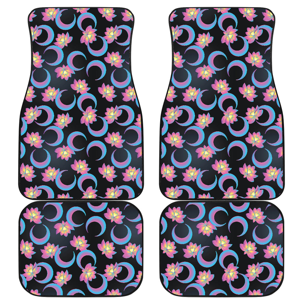 Lotus with Moon Pink Print Themed Car Floor Mats Front Back