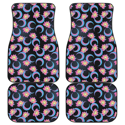 Lotus with Moon Pink Print Themed Car Floor Mats Front Back